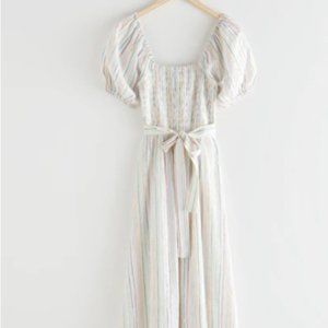 Belted Puff Sleeve Midi Dress